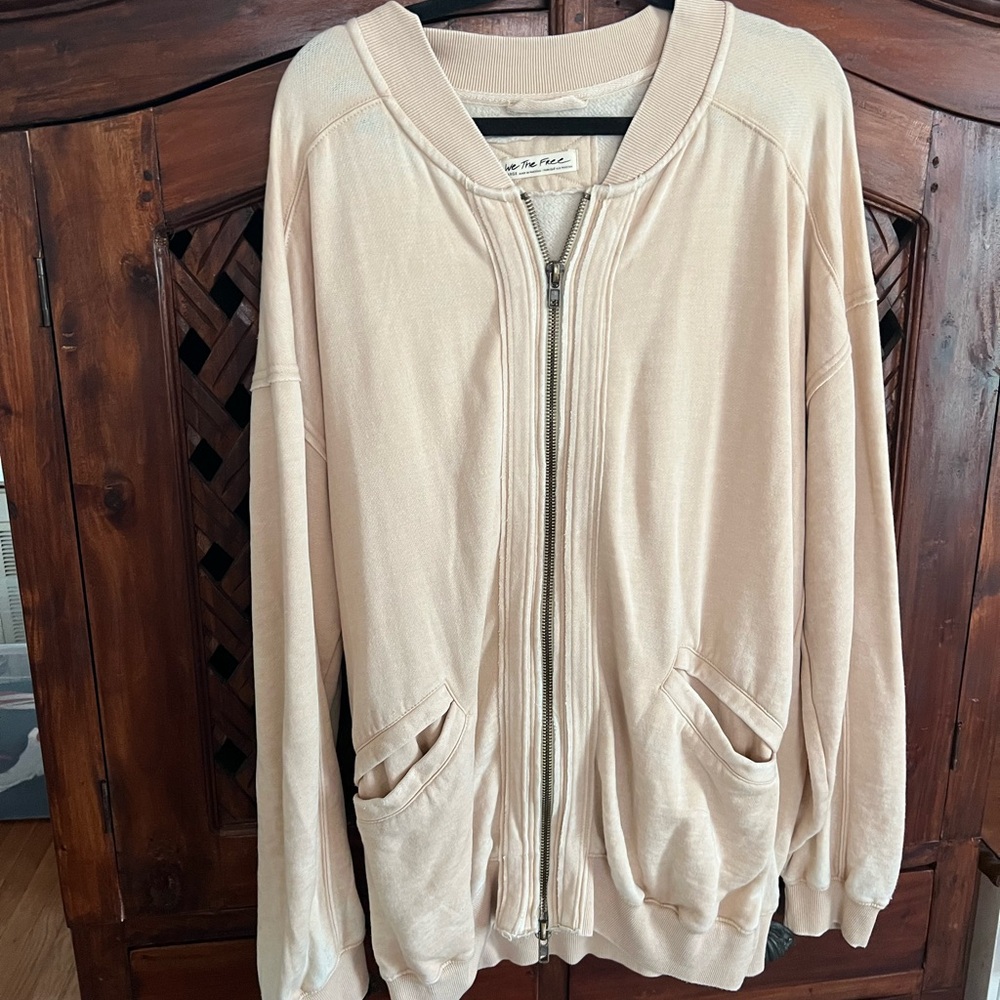 We The Free Cream Bomber Jacket with Textured Knit